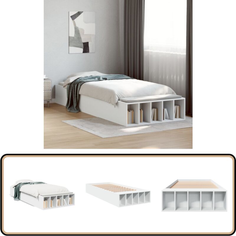 Bettgestell Weiß 100x200 cm Holzwerkstoff - Holzbettfassungen - Betten Weiß - Single Bett - Kinderzimmer Möbel - Jugendzimmer Dekoration