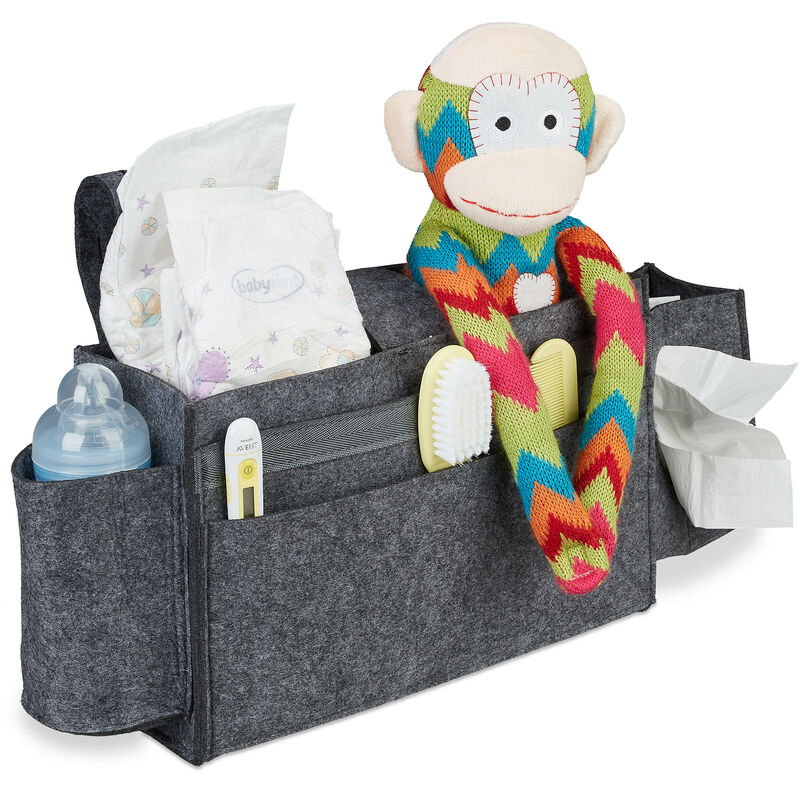 Relaxdays Betttasche Hochbett, 8 Fächer, Baby- & Pflegebett, Filz Bett Organizer zum Anhängen HBT 23x43x11cm, dunkelgrau