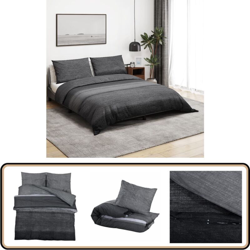 Bettwäsche-Set Dunkelgrau 260x240 cm Baumwolle - Bettenwäsche - Baumwollbettwäsche - Dunkelgraue Bettwäsche - Doppelbett Bettwäsche - Bettwäsche Set