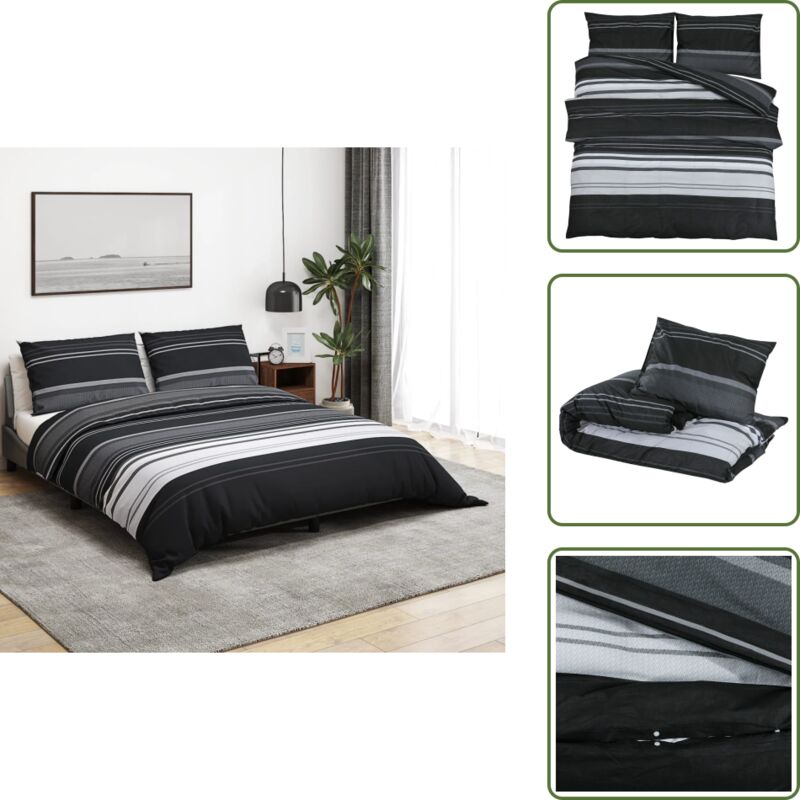 Bettwäsche-Set Schwarz und Weiß 200x200 cm Baumwolle - Bettenwäsche - Baumwollbettwäsche - Doppelbett - Schwarzweißes Bettwäsche - Bettwäsche Set