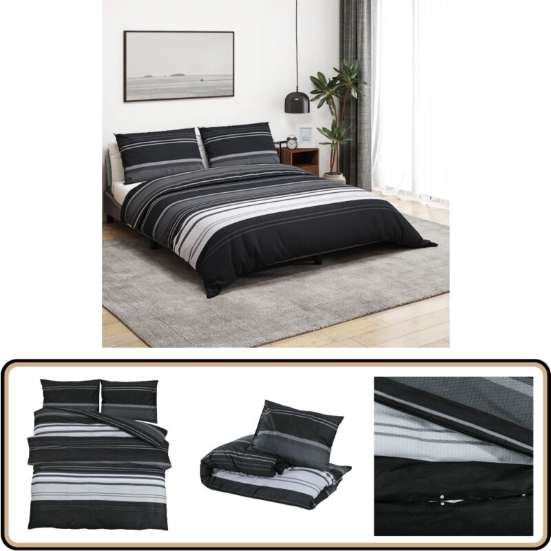 Bettwäsche-Set Schwarz und Weiß 225x220 cm Baumwolle - Bettenwäsche - Baumwollbettwäsche - Schwarzweiß Bettwäsche - Doppelbett Bettwäsche - Zimmer