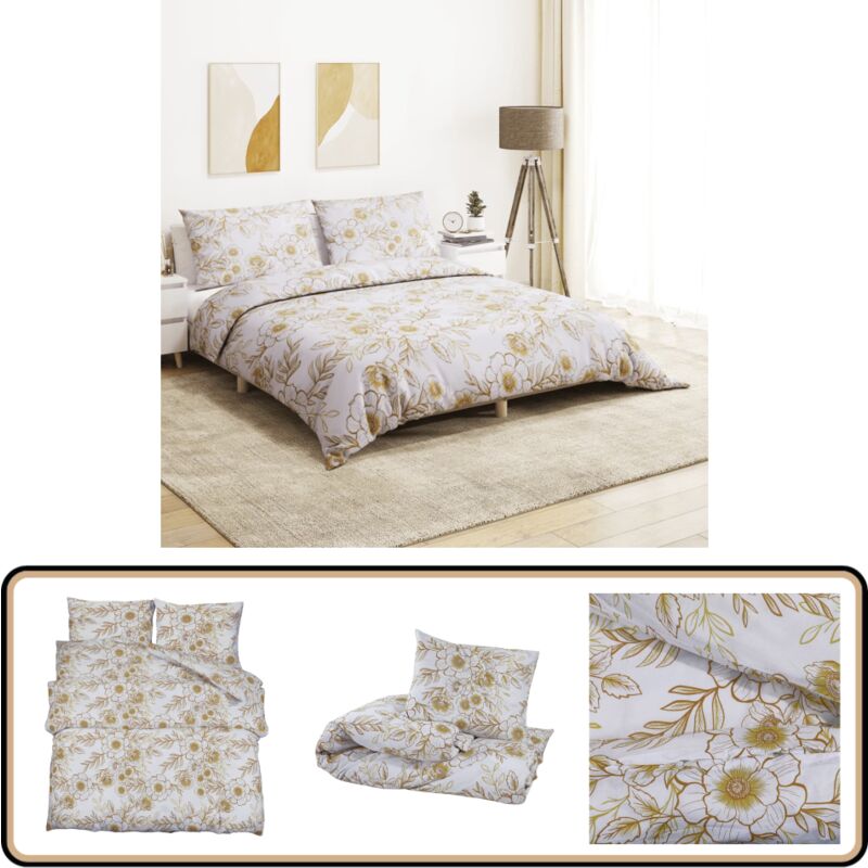 Bettwäsche-Set Weiß und Braun 225x220 cm Baumwolle - Bettsachen - Bettwäsche - Baumwollbettwäsche - Duftfreie Bettwäsche - Weißes Bettwäsche