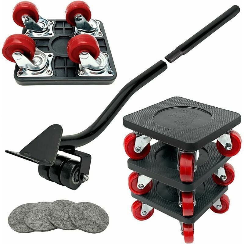 Bewegt Möbel, Rollen für schwere Möbel, 360°-Lenkrollen und Hebestange, Tragfähigkeit bis 400 kg -