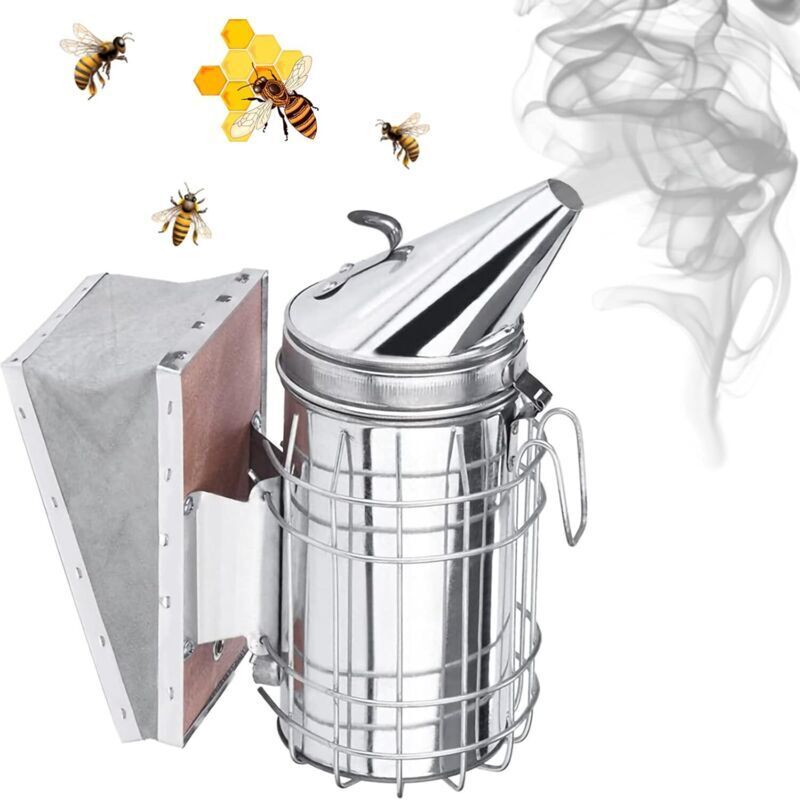 Bienenstock-Räucherofen, Imkereiausrüstung, große Ausführung, robuster Edelstahl, hervorragende Luftzirkulation durch Blasebalg und exzellente