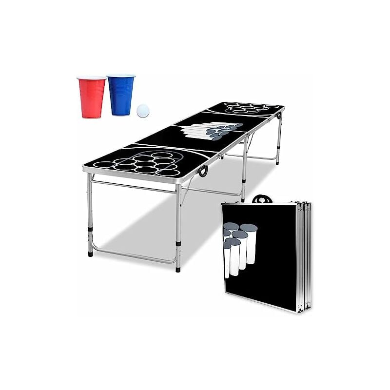 Bierpong Tisch Set Klappbarer inkl. 5 Bälle & 100 Becher Wurfspiele Kratz- und Wassergeschützt Partytisch Beer Pong Tisch für den Sommer & Festival
