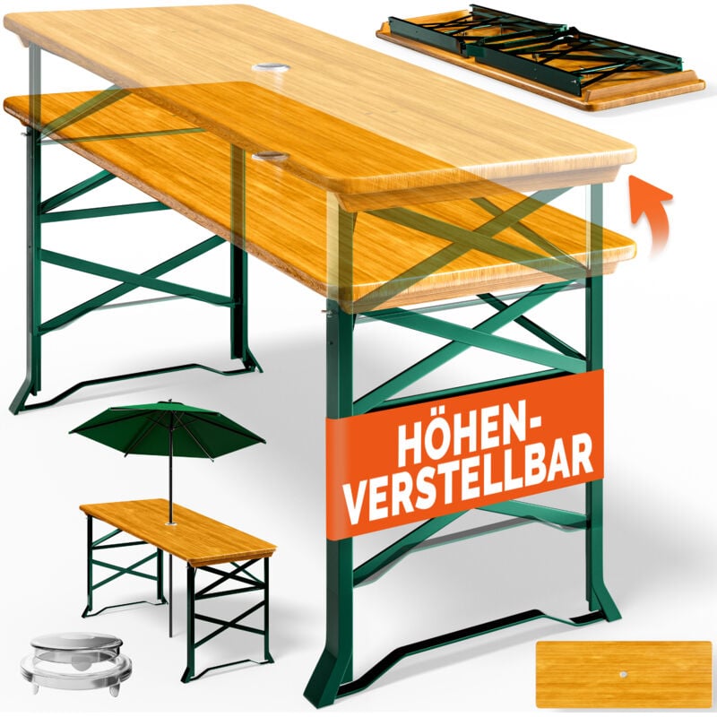 CASARIA® Bierzelttisch Höhenverstellbar Klappbar Hoch Outdoor Breit Holz XXL Buffettisch 170cm Bierzeltgarnitur Stehtisch Bartisch Partytisch