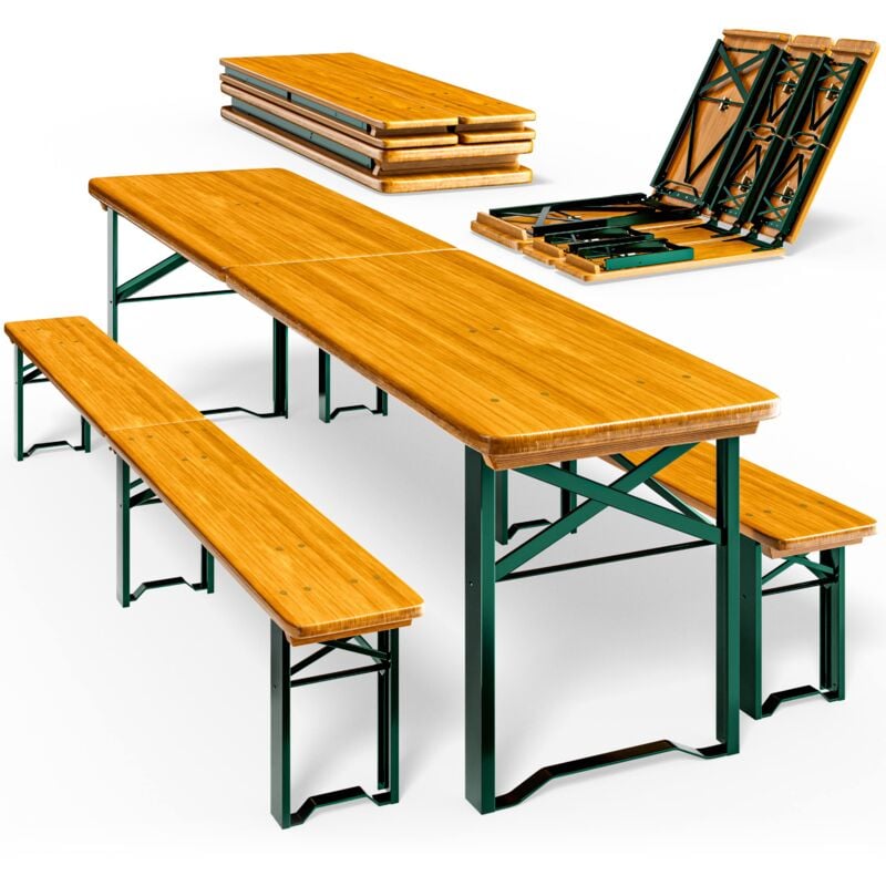 Bierzeltgarnitur 220 cm Klappbar Stabil 3 Teilig 2x Bierbank 1x Breiter Tisch Holz Biertischgarnitur Festzeltgarnitur Biergarten Biergarnitur