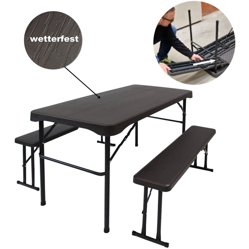 Trutzholm ® - Bierzeltgarnitur 3-tlg. klappbar Länge 107 cm Balkongarnitur Festzeltgarnitur Gartenmöbel in grau