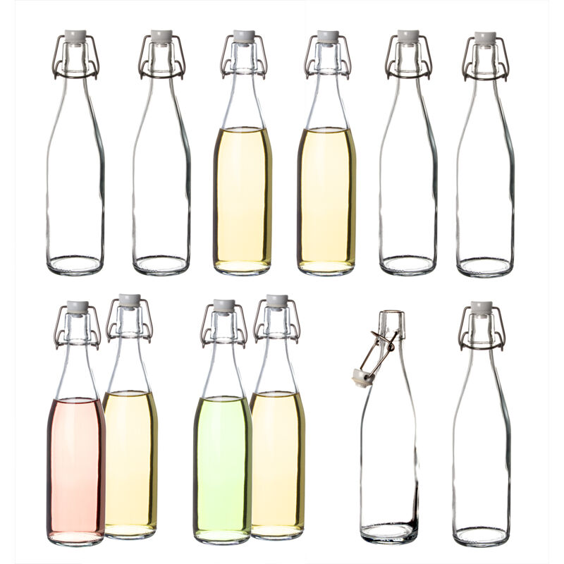 BigDean 12x Glasflaschen mit Bügelverschluss 500 ml - Draht-Bügelflasche zum Ansetzen von Ölen, Alkohol, Likören, Säften - Luftdicht - Made in Germany
