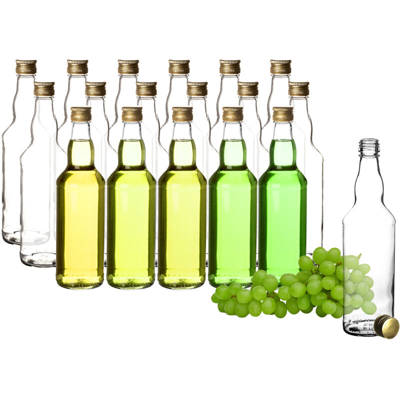 BigDean 18x Glasflaschen 500ml mit Schraubverschluss in Gold - Flasche zum Befüllen von Saft, Likör, Milch & Öl - Milchflasche Saftflasche Ölflasche