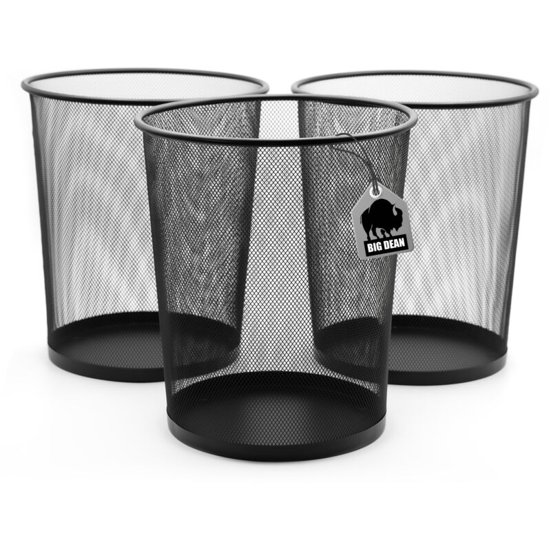 BigDean 3 Stück Papierkorb Mülleimer schwarz 20L Draht - Mülleimer Büro - hochwertiger Papiereimer für Zuhause & Büro