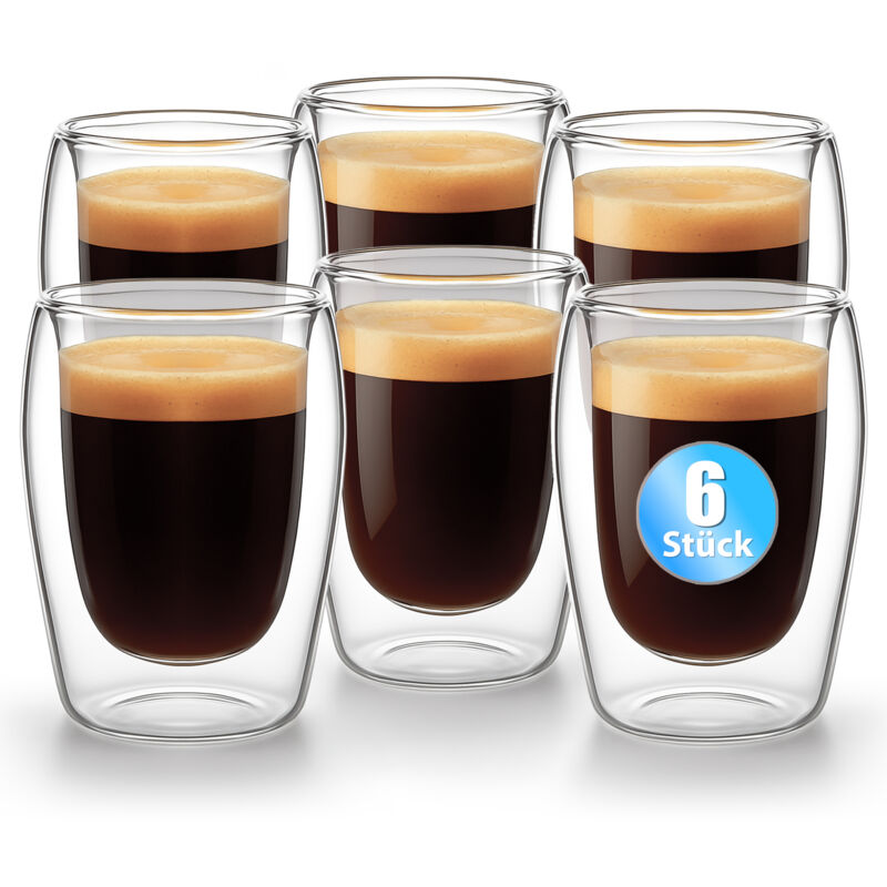 BigDean 6 Stück doppelwandige Espresso Gläser 80 ml in Gastro-Qualität - Espressogläser Espresso Glas Espressotassen Glas Set in Geschenkverpackung