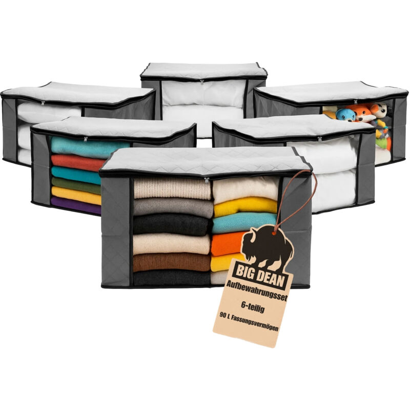 BigDean 6 Stück große Aufbewahrungstasche 90L – Kleidung Aufbewahrung Storage Boxes mit Sichtfenster Kleiderboxen Aufbewahrung für Wäsche Klamotten