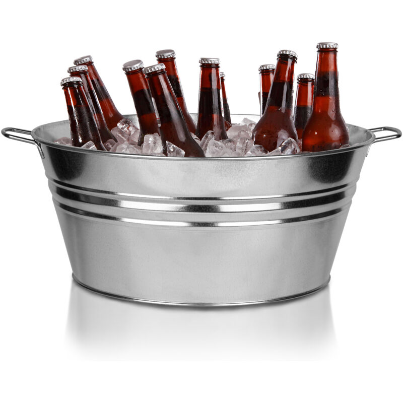 BigDean XXL Getränkewanne Getränkekühler mit Henkel 56x48,5x21,5cm rund Zinkwanne wasserdicht Großer Champagner- & Sektkühler, Flaschenkühler,