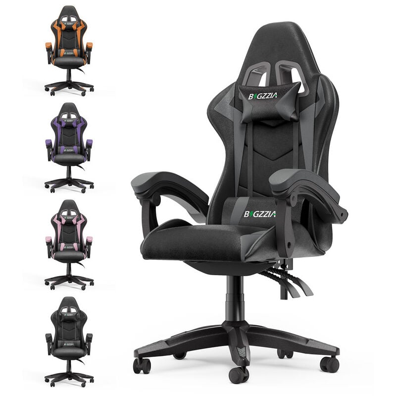 Bigzzia - Gaming Stuhl bis 136kg Gamer Stühle mit Lendenkissen + Gaming-Stühle Kopfstütze - Gaming Chair - Gaming Stühle Höhenverstellbar Bürostuhl