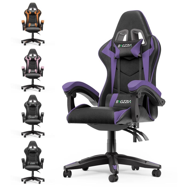 Gaming Stuhl bis 136kg Bigzzia Gamer Stühle mit Lendenkissen + Gaming-Stühle Kopfstütze - Gaming Chair - Gaming Stühle Höhenverstellbar Bürostuhl