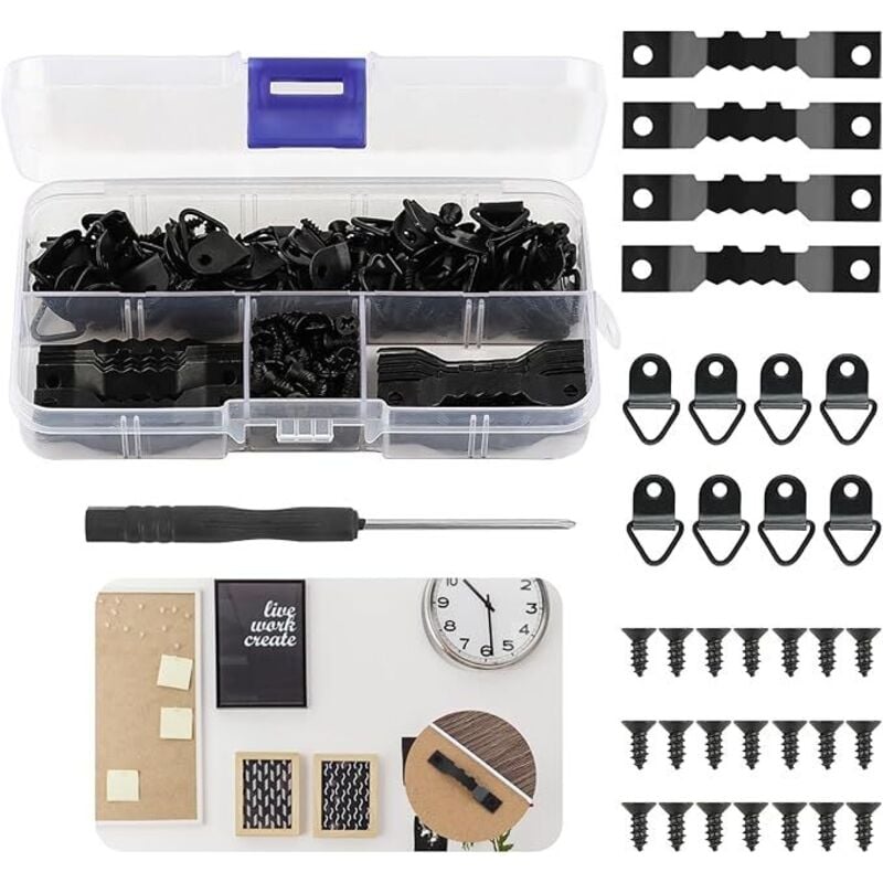 Bilderhaken, 251 Stück Schwarz Bilder Aufhängen für Bilder Haken Wand für Bilderrahmen Zackenaufhänger mit Schraubendreher, Bildaufhänger für Haus