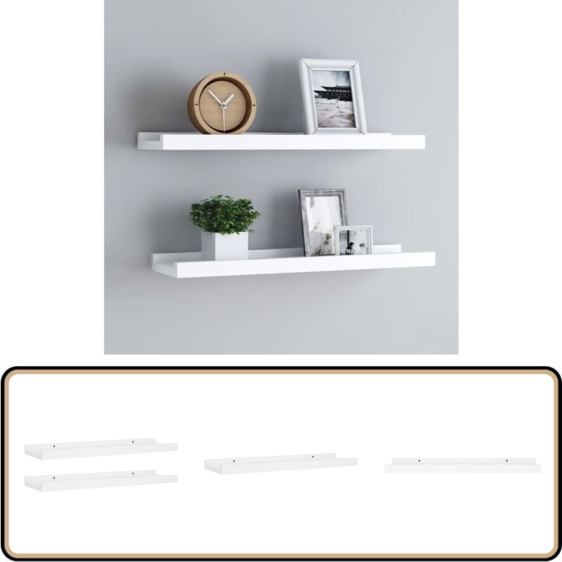 Bilderleisten 2 Stk. Weiß 40x9x3 cm mdf - Wandregal - Bilderleiste - Deko Regal - Weißes Regal - mdf Regal