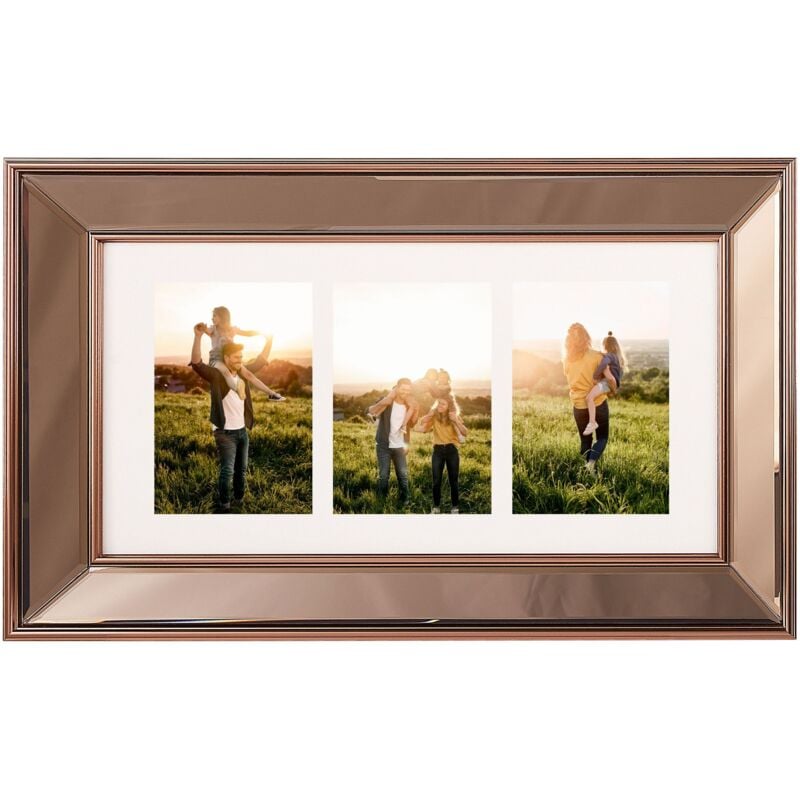 Bilderrahmen Collage für 3 Fotos Kupfer Kunststoff mit Spiegeleffekt rechteckig 32x52 cm Deko Accesoires Wohnzubehör Wohnzimmer Schlazimmer Flur