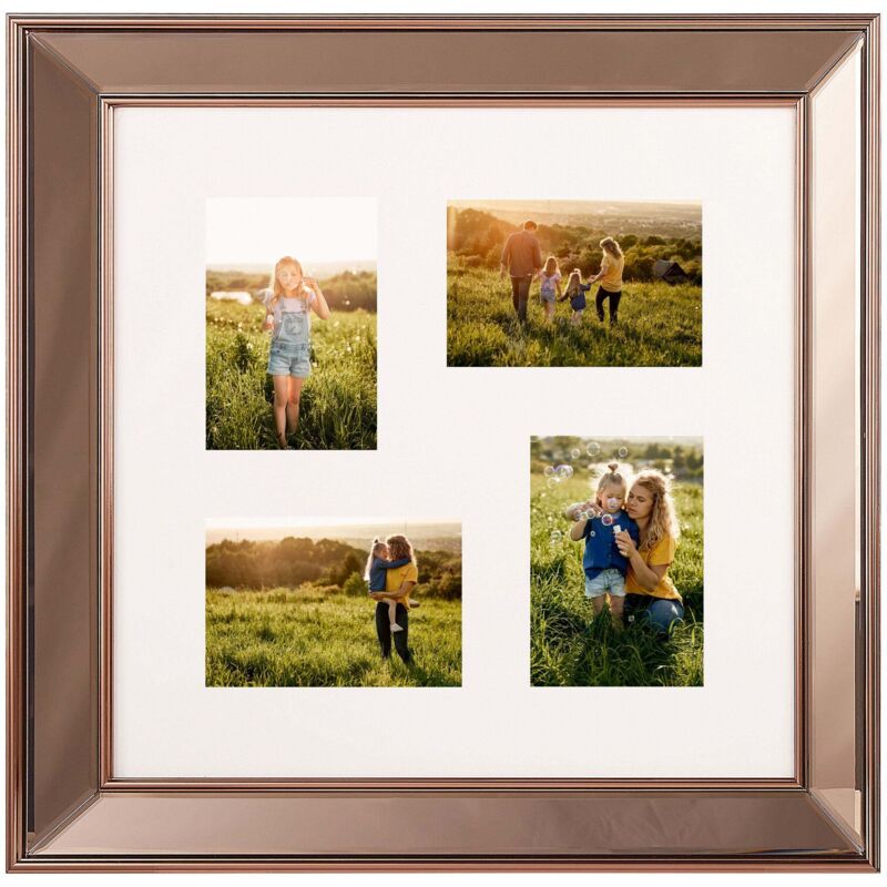 Bilderrahmen Collage für 4 Fotos Kupfer Kunststoff mit Spiegeleffekt quadratisch 52x52 cm Deko Accesoires Wohnzubehör Wohnzimmer Schlazimmer Flur