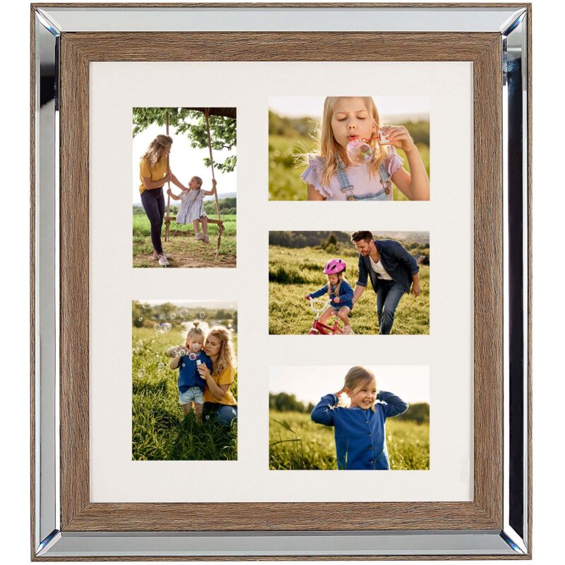 Multi-Bilderrahmen dunkler Holzfarbton 49 x 44 cm für 5 Fotos 10 x 15 cm Collage Klassisch Elegant Wohnzimmer Schlafzimmer Eingangsbereich