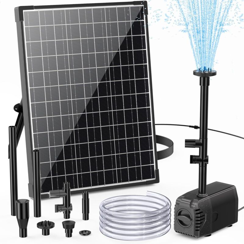 Biling Solar Teichpumpe mit Filter 20W 875 L/H Solar Springbrunnen für außen Klein 2 m Wasserleitung 5 m Kabellänge DIY Solar Wasserspiel 4 Düsen