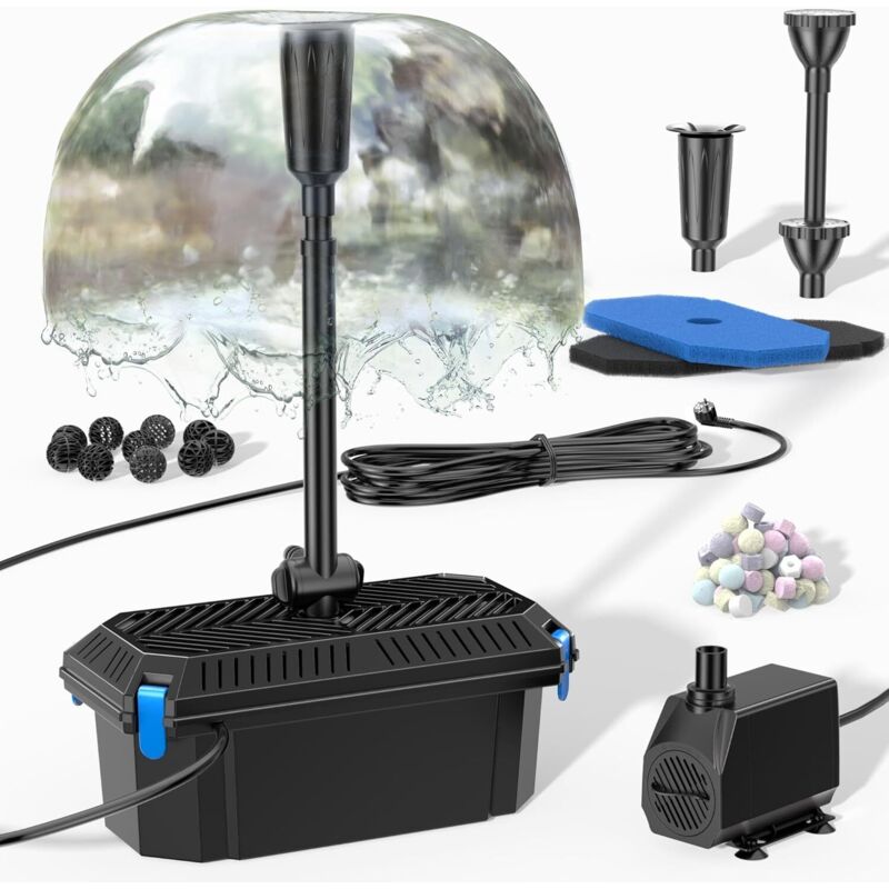 Biling Teichfilter Komplettset mit Pumpe 2500 l/h Teichpumpe für Außen Filterpumpen - Teichpumpe mit Filter für Gartenteich - Unterwasserfilter