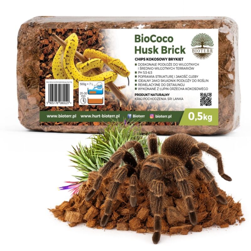 BioCoco Husk Brick Kokosnuss-Substrat-Chips Briketts 500g folienverpackt für Terrarien