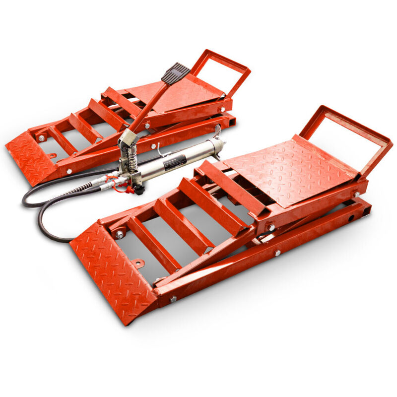 BITUXX 2 Stück hydraulik 2,7T Auto PKW KFZ Auffahrrampen Set mit Wagenheber hydraulisch Höhenverstellbar Wartungsrampe Hebebühne Rampe Auffahrrampe