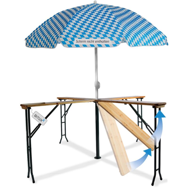 Bierzeltgarnitur Festzeltgarnitur Biertisch Stehtisch Bierzelttisch Quattro klappbar Kreuzform 241cm - Bituxx