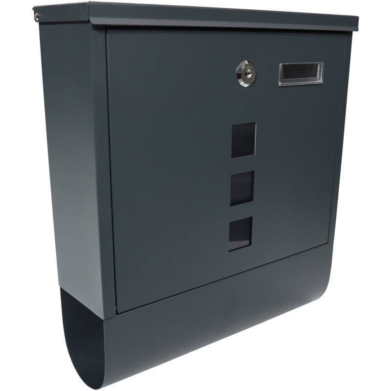 Bituxx - Briefkasten anthrazit grau Post Briefkasten Wandbriefkasten mit Zeitungsrolle rund