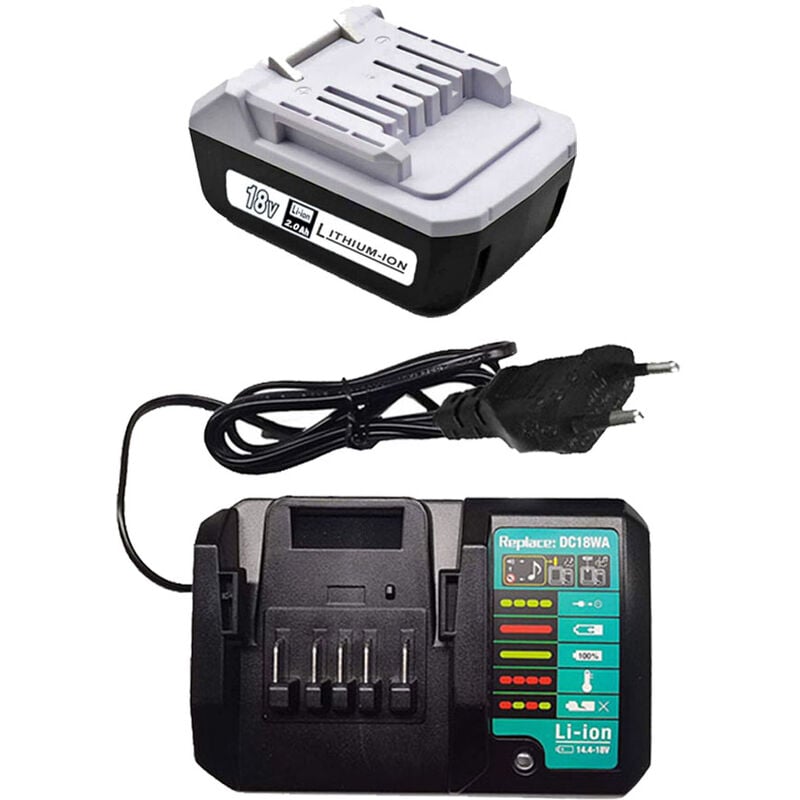 BL1813G Akku mit Ladegerät DC18WA für Makita 18V 2,0Ah Ersatzakku Kompatibel mit Makita G-Serie Werkzeug Akku BL1820G BL1811G BL1815G 195608-4