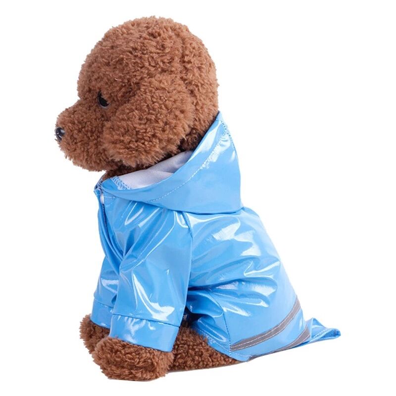 Blauer Outdoor-Welpen-Regenmantel mit Kapuze, wasserdichte Jacken, PU-reflektierender Regenmantel für Hunde, Katzen, Kleidung, Bekleidung, s