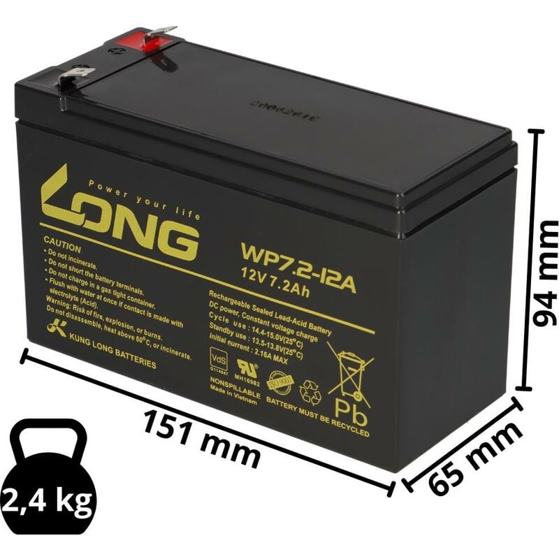 Kunglong - Bleiakku kompatibel Rasentraktor Rasenmäher 12V 7,2Ah F2 Accu