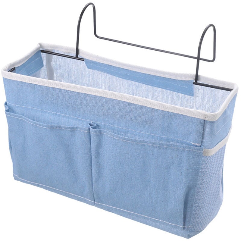 (Blau) Hängekorb fürs Bett, Hochbettregal, wasserdichter Canvas-Organizer, Hängeaufbewahrungstasche fürs Bett für Bücher/Telefon/Fernbedienung