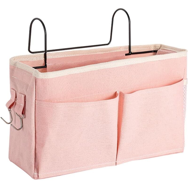 (Pink) Hängekorb fürs Bett, Hochbettregal, wasserdichter Canvas-Organizer, Hängeaufbewahrungstasche fürs Bett für Bücher/Telefon/Fernbedienung