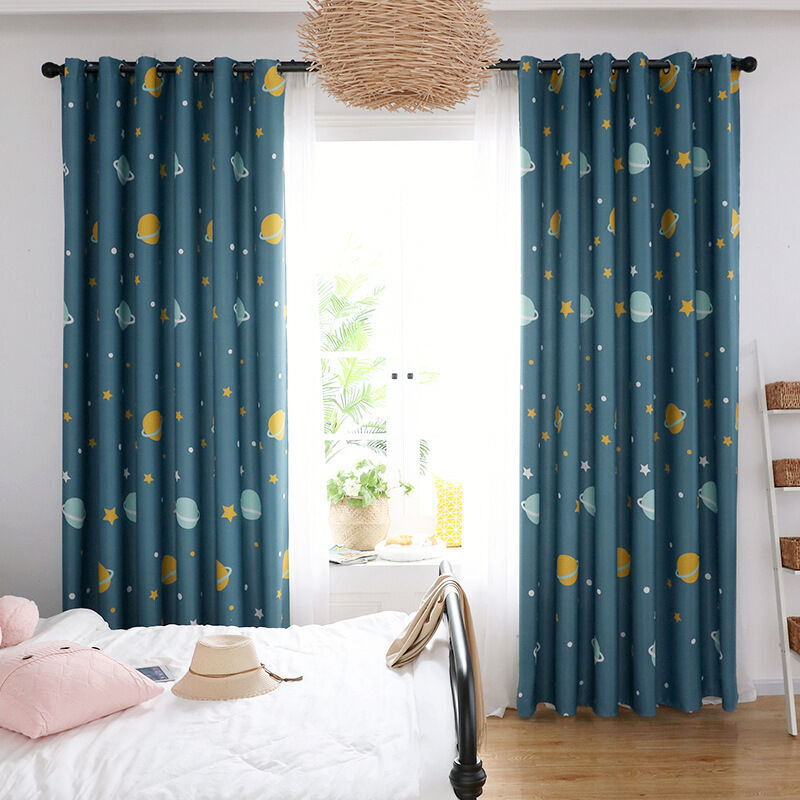 Blue Planet Vorhänge, Polyester Verdunkelungsvorhänge Cartoon Blue Planets Schlafzimmervorhänge Lichtdichter Vorhang Universum Kinderzimmer Vorhänge