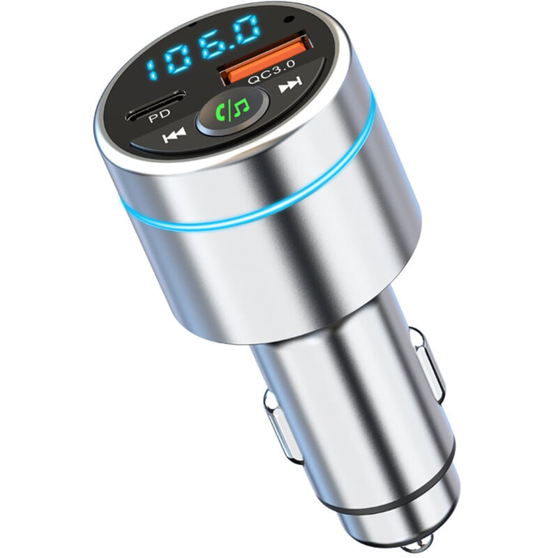 Bluetooth 5.3 FM-Transmitter, Ganzmetall-Bluetooth-Kfz-Adapter, BC61 Schnellladegerät fürs Auto, Bluetooth-Autoradio-Adapter, Geräuschunterdrückung,