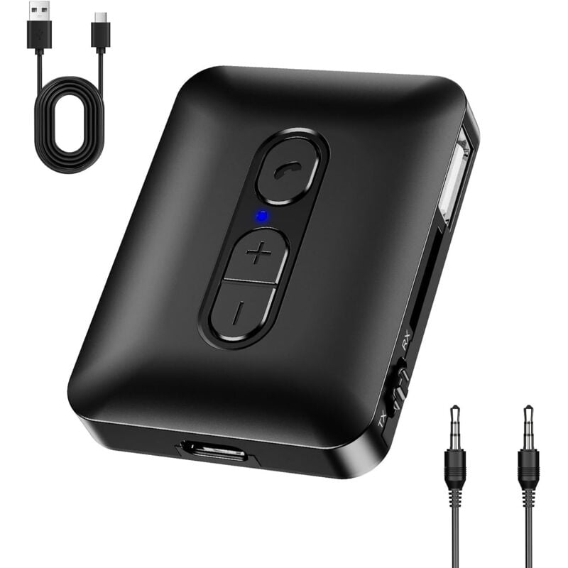 Bluetooth 5.4 Adapter Transmitter für Audio, 2 in 1 Bluetooth Sender Empfänger Aux Klinke 3.5mm Adapter Low Latency, Unterstützt TF-Karte & USB Play,
