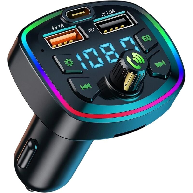 Bluetooth-Autoradio-Transmitter, FM-MP3-Player, Radioadapter, Schnellladefunktion für den Zigarettenanzünder und QC3.0-USB-Typ-C-Anschluss