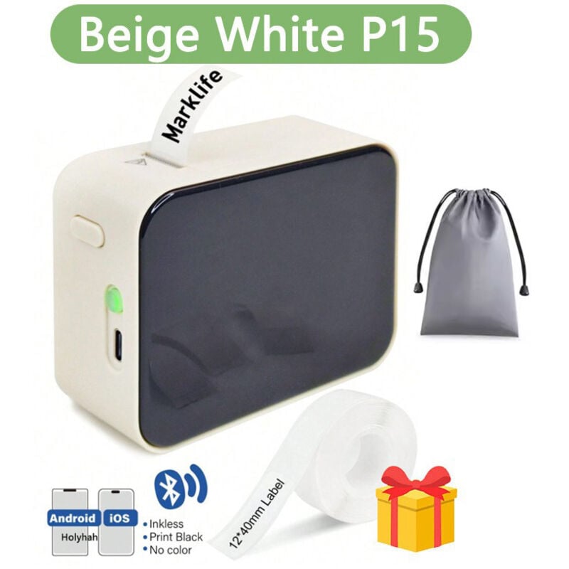 Bluetooth-Etikettendrucker, P15 Mini-Etikettendrucker zum Selbstkleben, APP-Verbindung, kompatibel mit iOS und Android für Zuhause, Büro, Schule