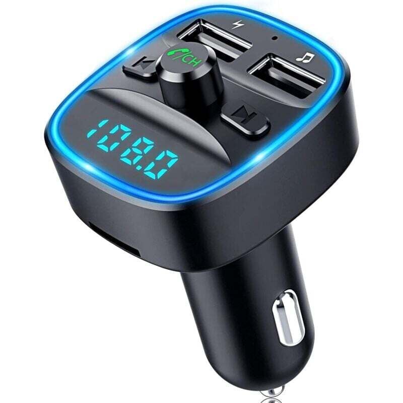 SNQ - Bluetooth-FM-Transmitter, Bluetooth 5.0-Autoradio-Adapter, MP3-Player, kabellose Freisprecheinrichtung, Zigarettenanzünder-Ladegerät mit zwei