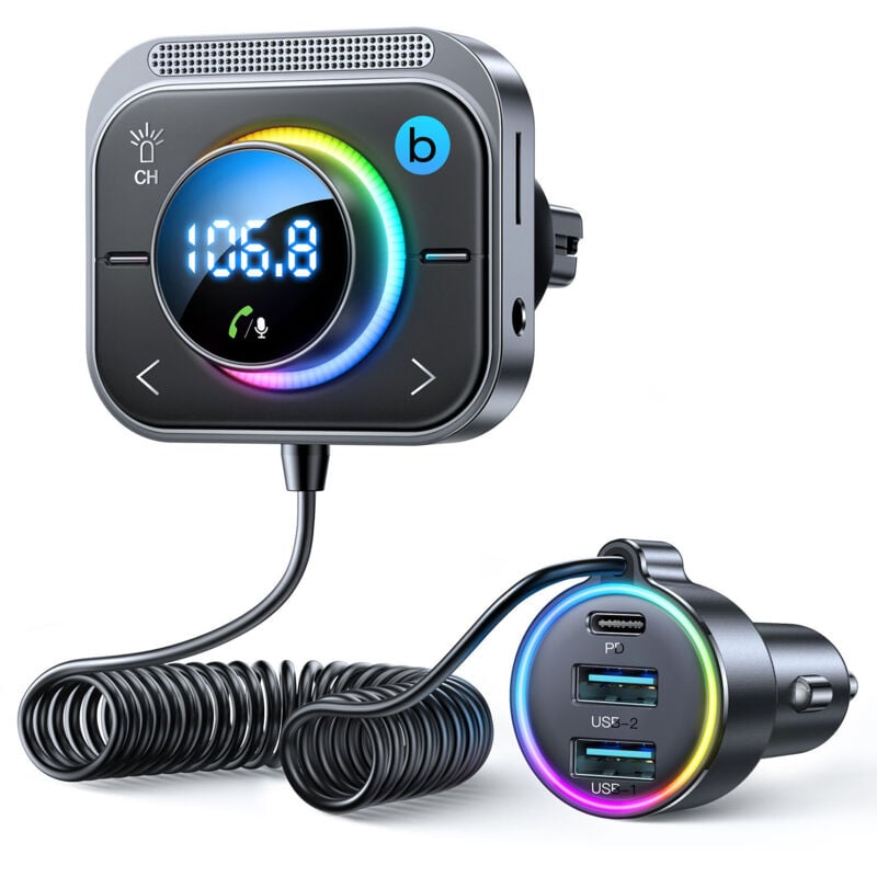Bluetooth-FM-Transmitter fürs Auto, 30 W PD und 2 x 18 W QC, Bluetooth 5.3-Autoadapter mit Bluetooth, AUX-Eingang und TF-Kartenleser