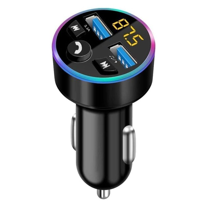 Bluetooth-FM-Transmitter fürs Auto, QC3.0-Bluetooth-Adapter und led fürs Auto, Bluetooth-Transmitter fürs Auto mit zwei USB-Anschlüssen,