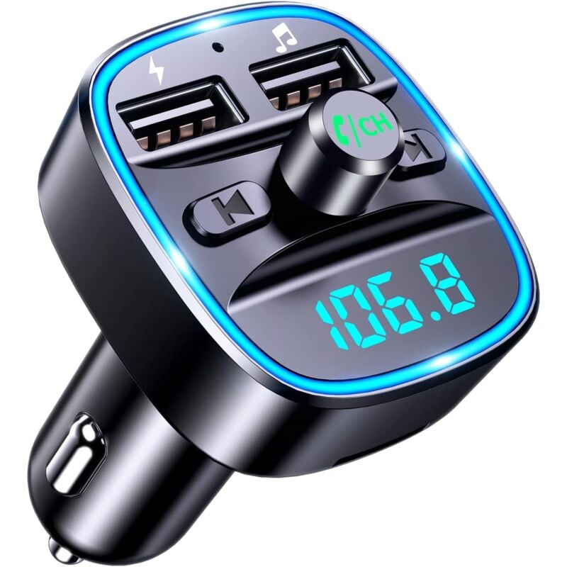 Bluetooth fm Transmitter, kfz Bluetooth Adapter Auto Radio fm Transmitter, Autoladegerät Zigarettenanzünder mit Freisprechen, 2 USB-Anschlüsse