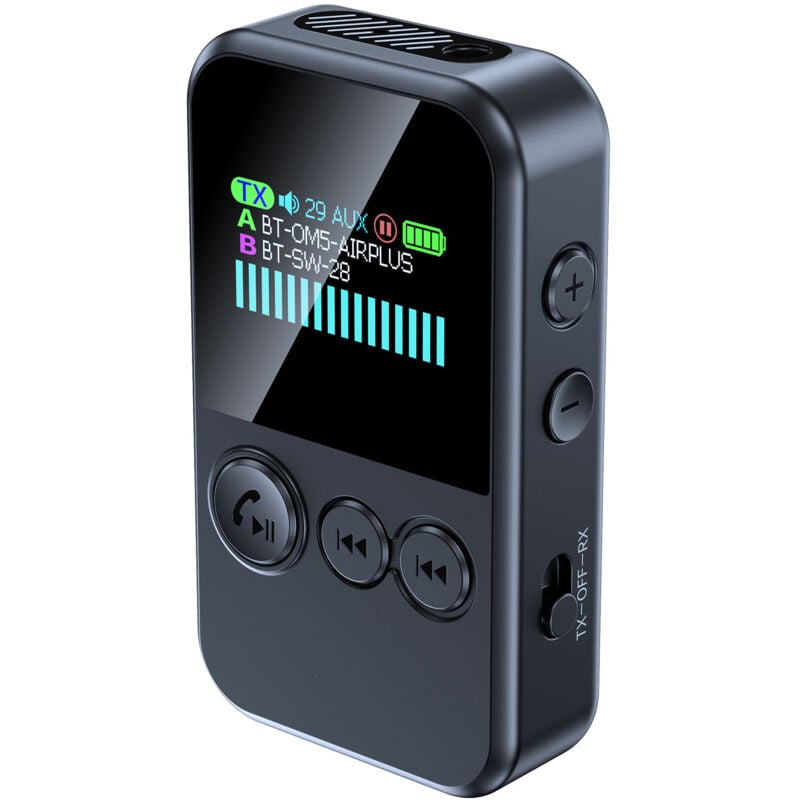 Bluetooth-Transmitter für Fernseher an 2 Kopfhörer, Bluetooth-AUX-Adapter für Freisprechanrufe im Auto, 3,5-mm-Funktransceiver mit LED-Anzeige für