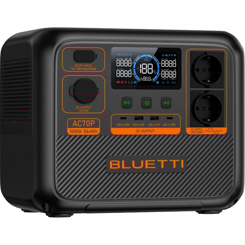 AC70P Portable Powerstation 1000W 864Wh Outdoor Camping Ladegerät 10,7kg - Bluetti