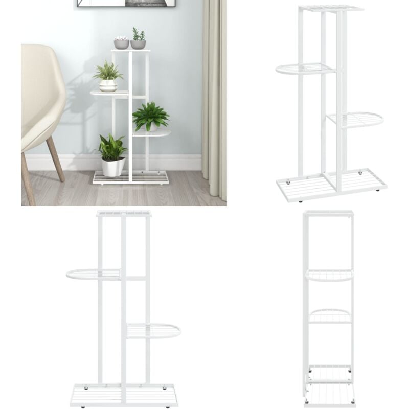 Blumenständer 4-Etagen 43x22x76 cm Weiß Metall - Pflanzenständer - Blumenträger - Metallregal - Gartendekoration - Balkonmöbel - Home & Living