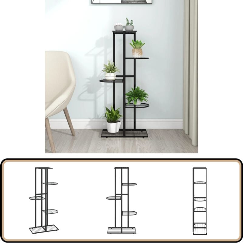 Blumenständer 5-Etagen 43x22x98 cm Schwarz Metall - Pflanzenständer - Blumenträger - Metallregal - Gartendekoration - Balkonmöbel