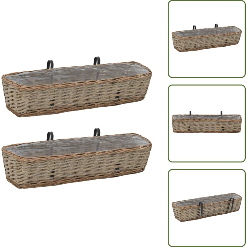 Balkon-Blumenkasten 2 Stk. Weide mit PE-Auskleidung 80 cm - Balkonpflanzentopf - Weidenkorb - Blumenerde - Gartendekoration - Kräutergarten
